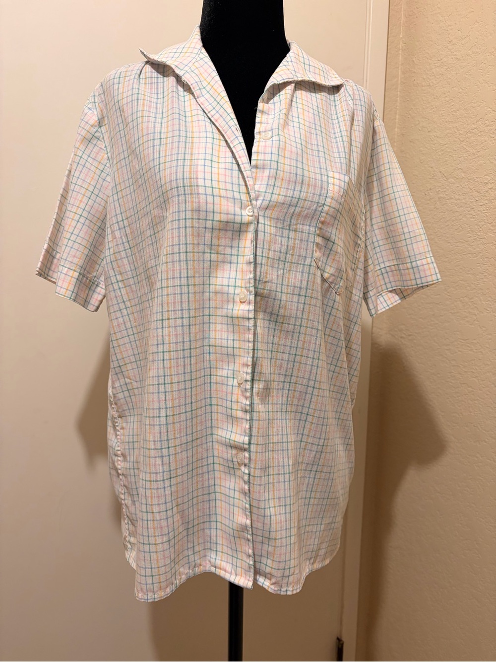 Vintage Diane von Furstenberg Plaid Button Down Shirt Women's Size 12 Pastel DVF